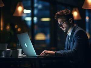 ai-generated-businessman-working-on-laptop-at-night-in-office-business-concept-concentration-entrepreneur-using-pc-technology-in-the-office-ai-generated-free-photo